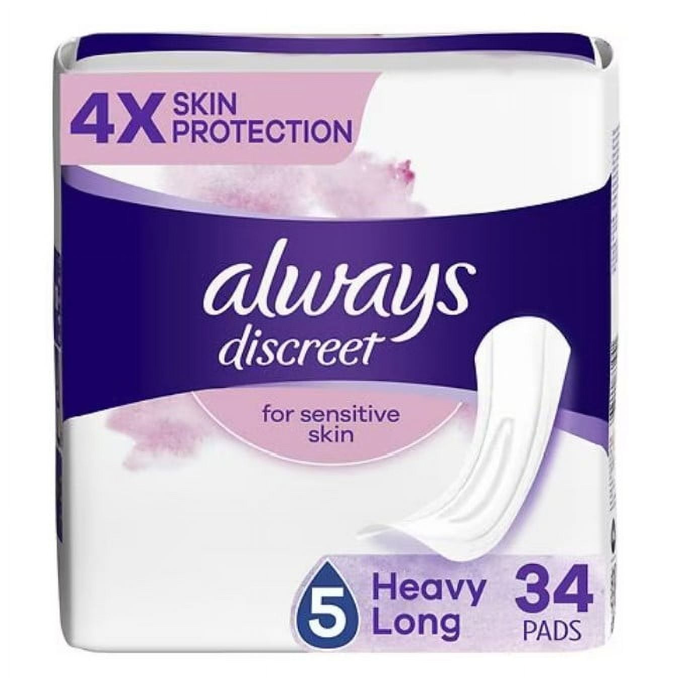 Always Discreet Pads for Sensitive Skin, Heavy Absorbency, Long Length - 34 Pads
