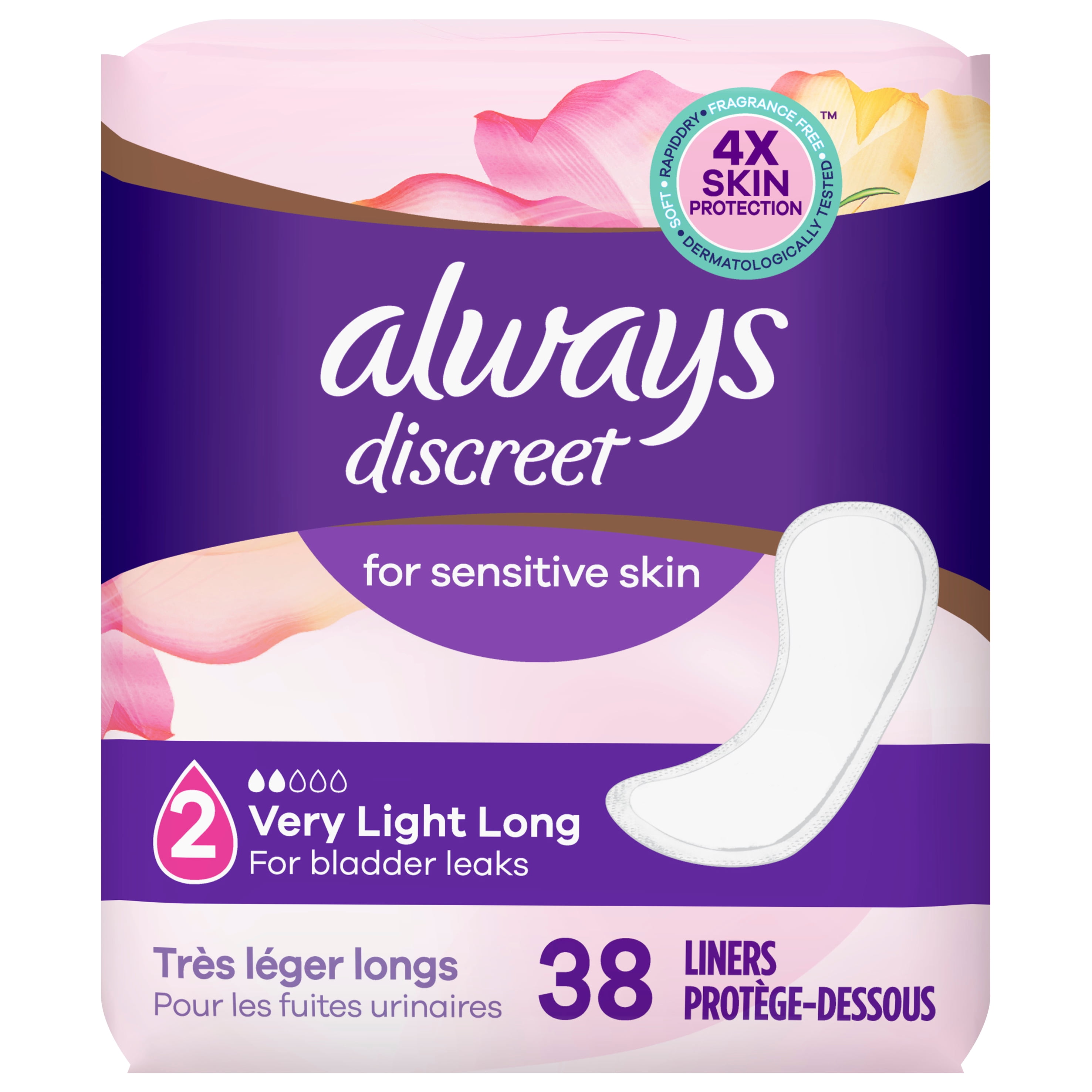 Always Discreet Sensitive Skin Bladder Leak Pads #2 Very Light Long 38 Count