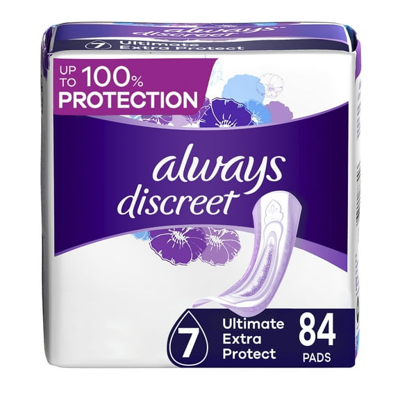Always Discreet Ultimate Extra Protect Postpartum Incontinence Pads, Extra Heavy Absorbency, 84 Ct