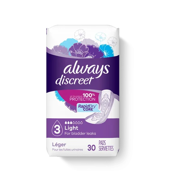 Always Discreet Ultra Thin Incontinence Liners, Regular Length 30 ea (Pack of 4)