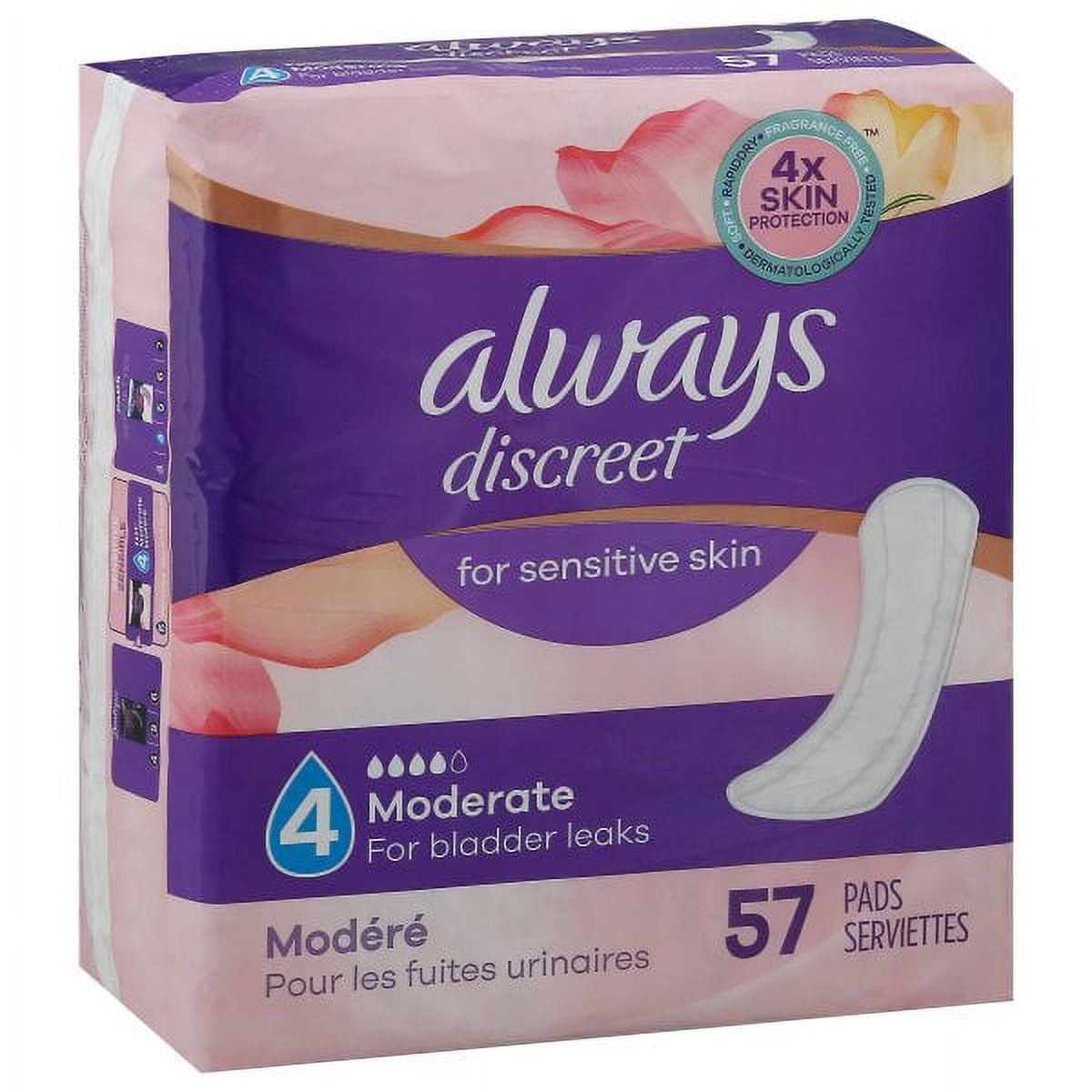 Always Discreet for Sensitive Skin Size 4 Moderate Pads, 57 Count