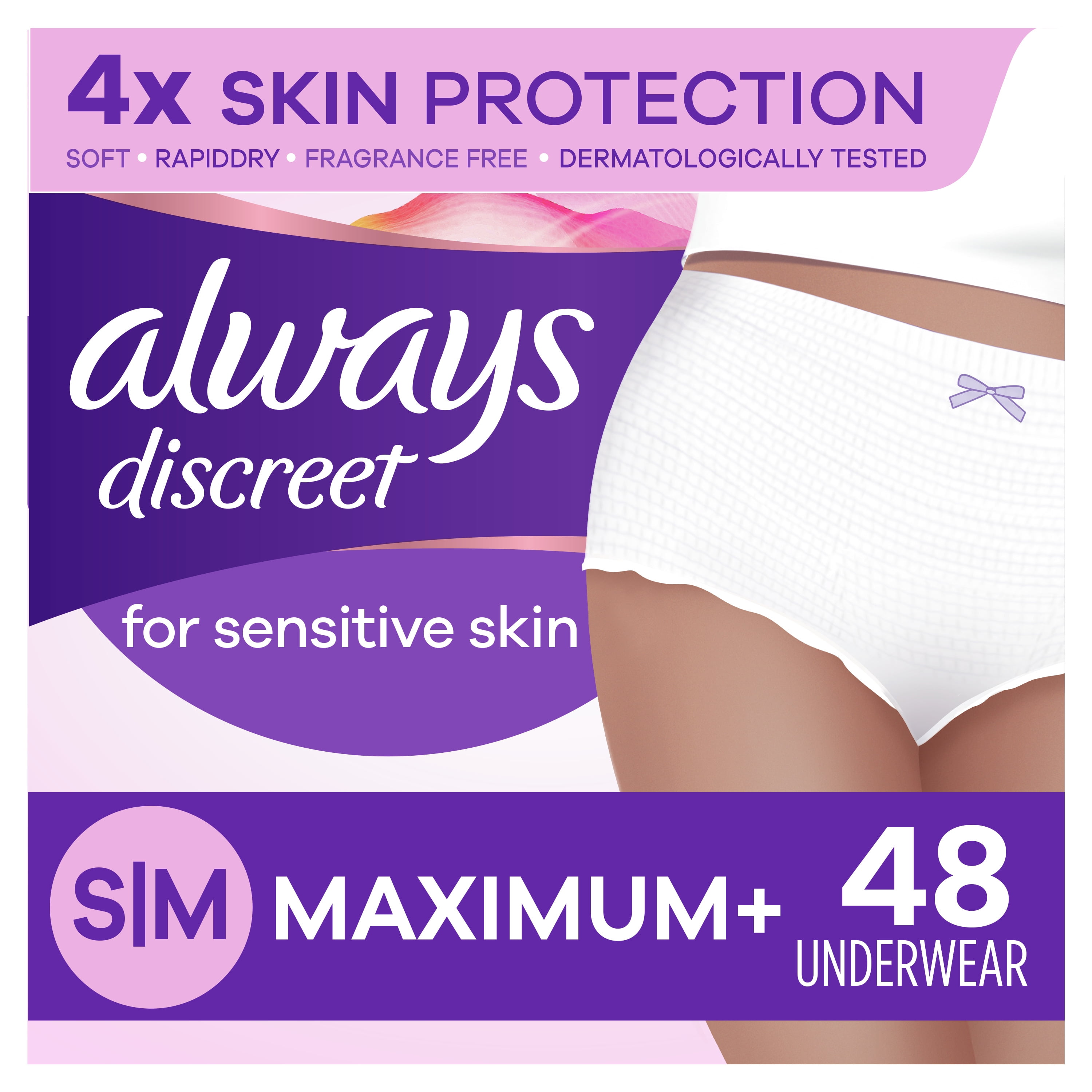 Always Discreet for Sensitive Skin Underwear S/M Maximum Plus Absorbency,  48 Count