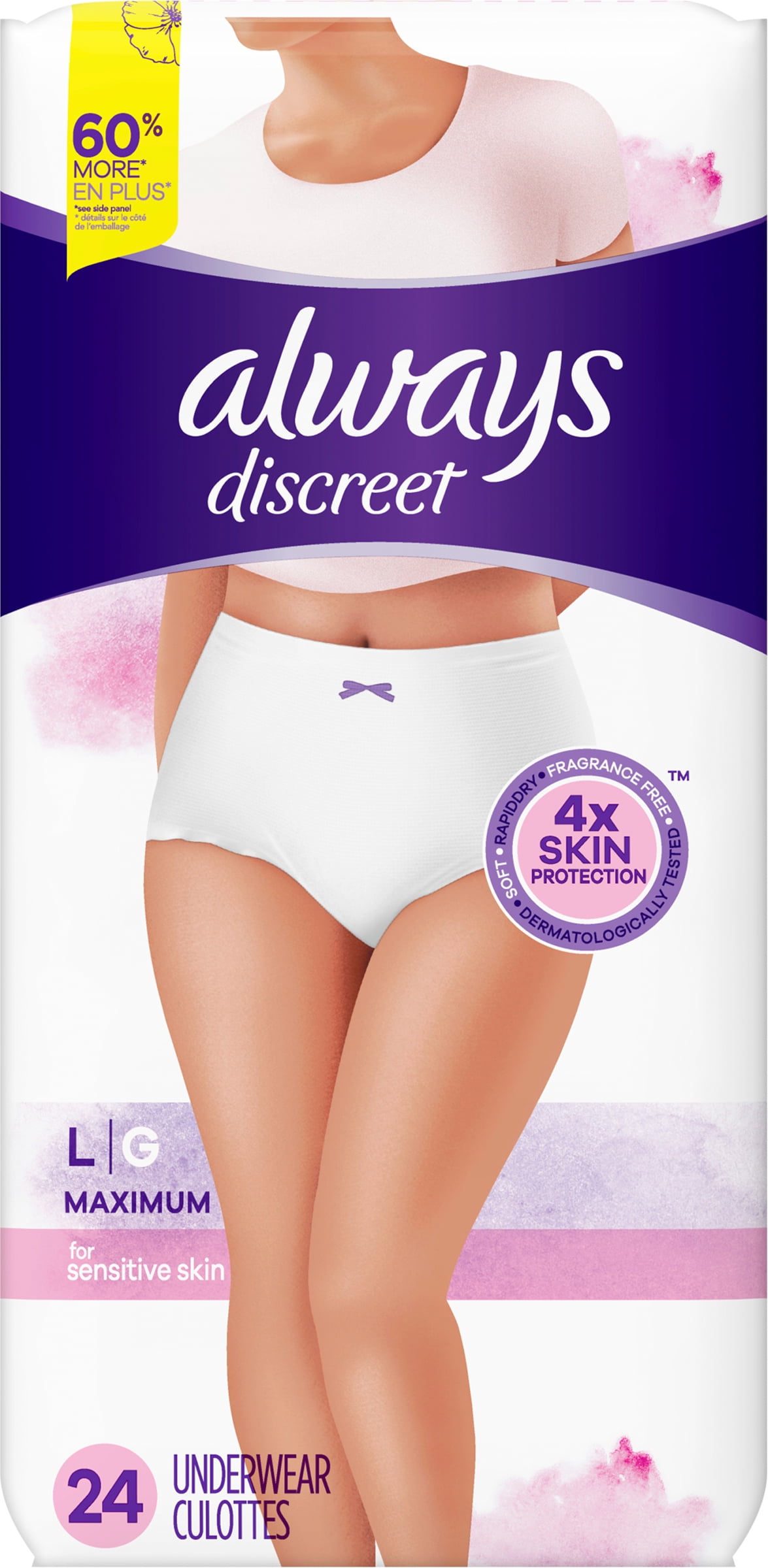Always Discreet for Sensitive Skin Underwear Women’s Size Large 24CT