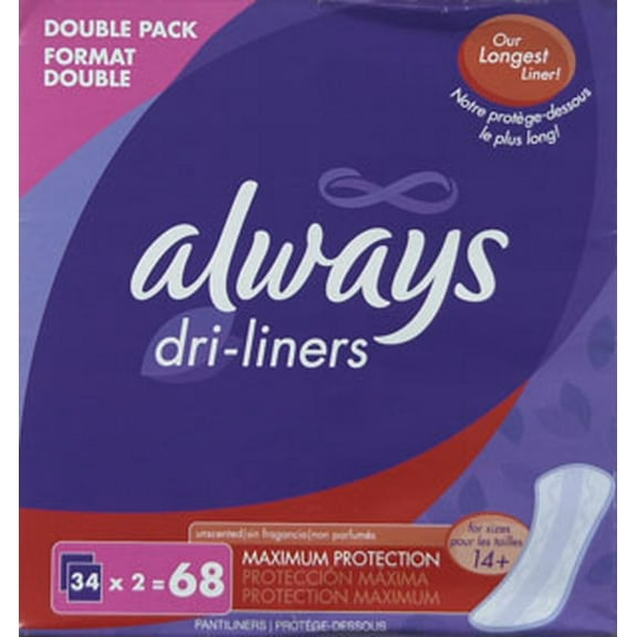 Always Dri Liner Maximun Protection 68ct