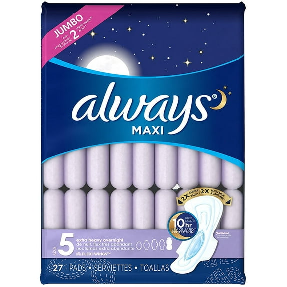 Always Extra Heavy Overnight Pads With Wings, Unscented 27 ea (Pack of 6)