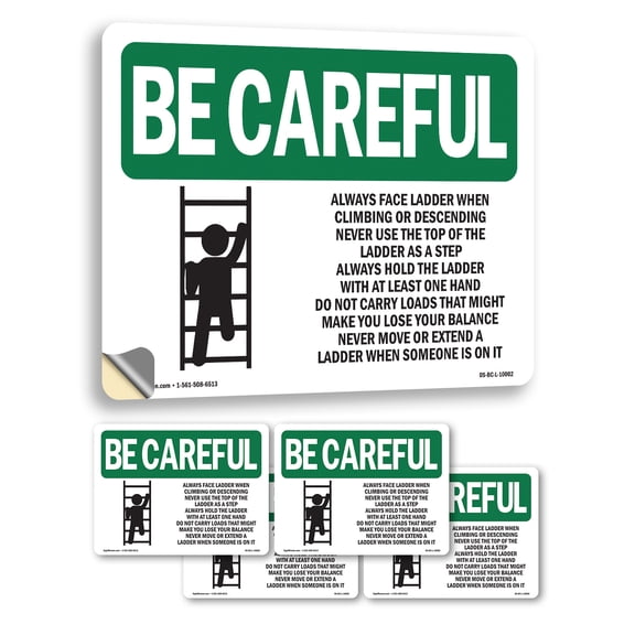 Always Face Ladder Safety With Symbol OSHA Be Careful Vinyl Decal Label 5 Inch x 3.5 Inch - 5 Pack
