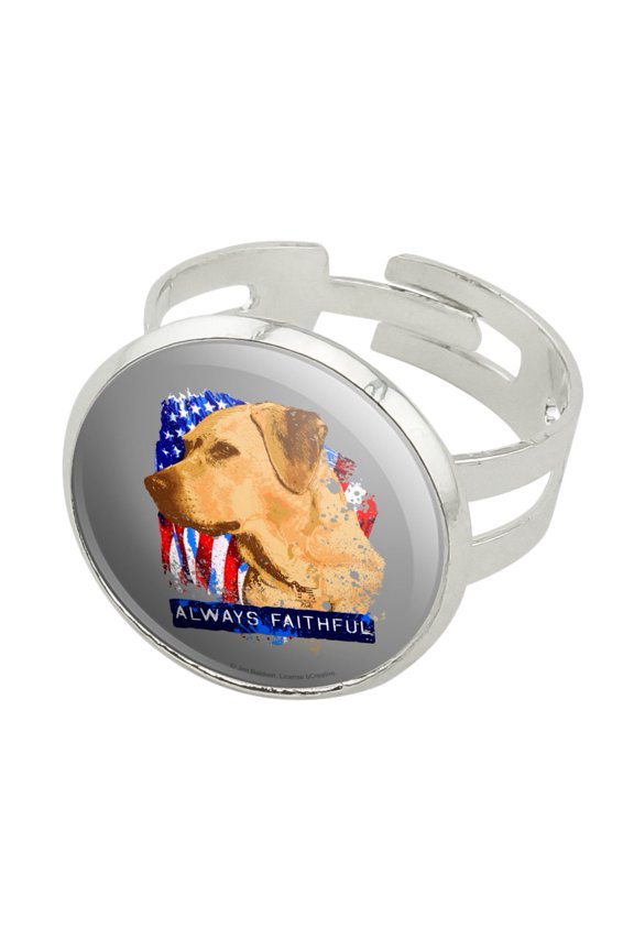 Always Faithful Yellow Lab Labrador Hunting Dog Silver Plated Adjustable Novelty Ring