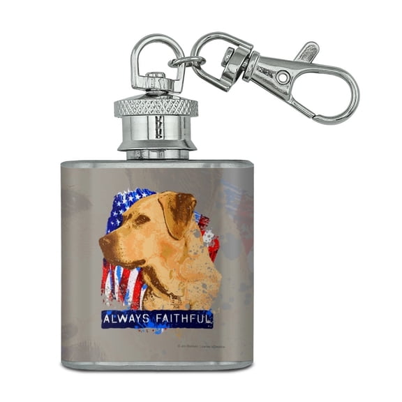Always Faithful Yellow Lab Labrador Hunting Dog Stainless Steel 1oz Mini Flask Key Chain
