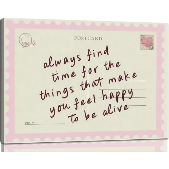 Always Find Time Postcard Framed Canvas Wall Art - Vintage Aesthetic Inspirational Quote Prints - Cute Pink Heart Home Decor Gift 16*24inch(40*60cm)