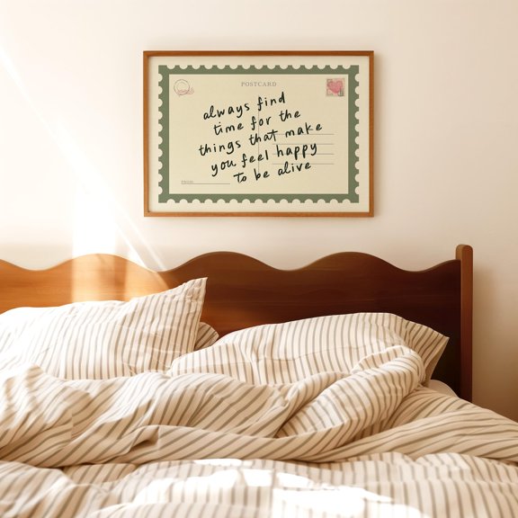 Always Find Time Postcard Green Retro Positive Wall Art Affirmation Happy Home Decor Soft Contemporary Unframed Paper Print