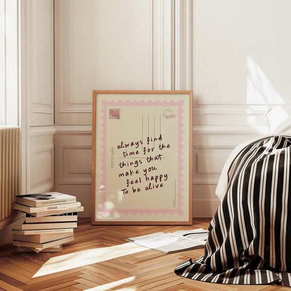 Always Find Time Postcard Retro Positive Wall Art Affirmation Happy Home Decor Portrait Clean Statement Unframed Paper Print