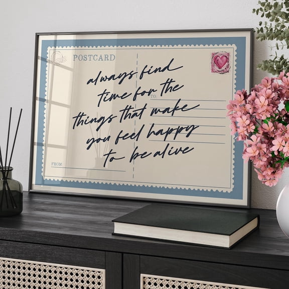 Always Find Time Retro Postcard Typography Positive Affirmation Vintage Preppy Motivational Decor, Unframed Poster