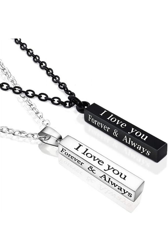 Always and Forever Necklace for Couples Stainless Steel I Love You Engraved Matching Relationship Couples Necklaces for Boyfriend and Girlfriend Him and Her Set
