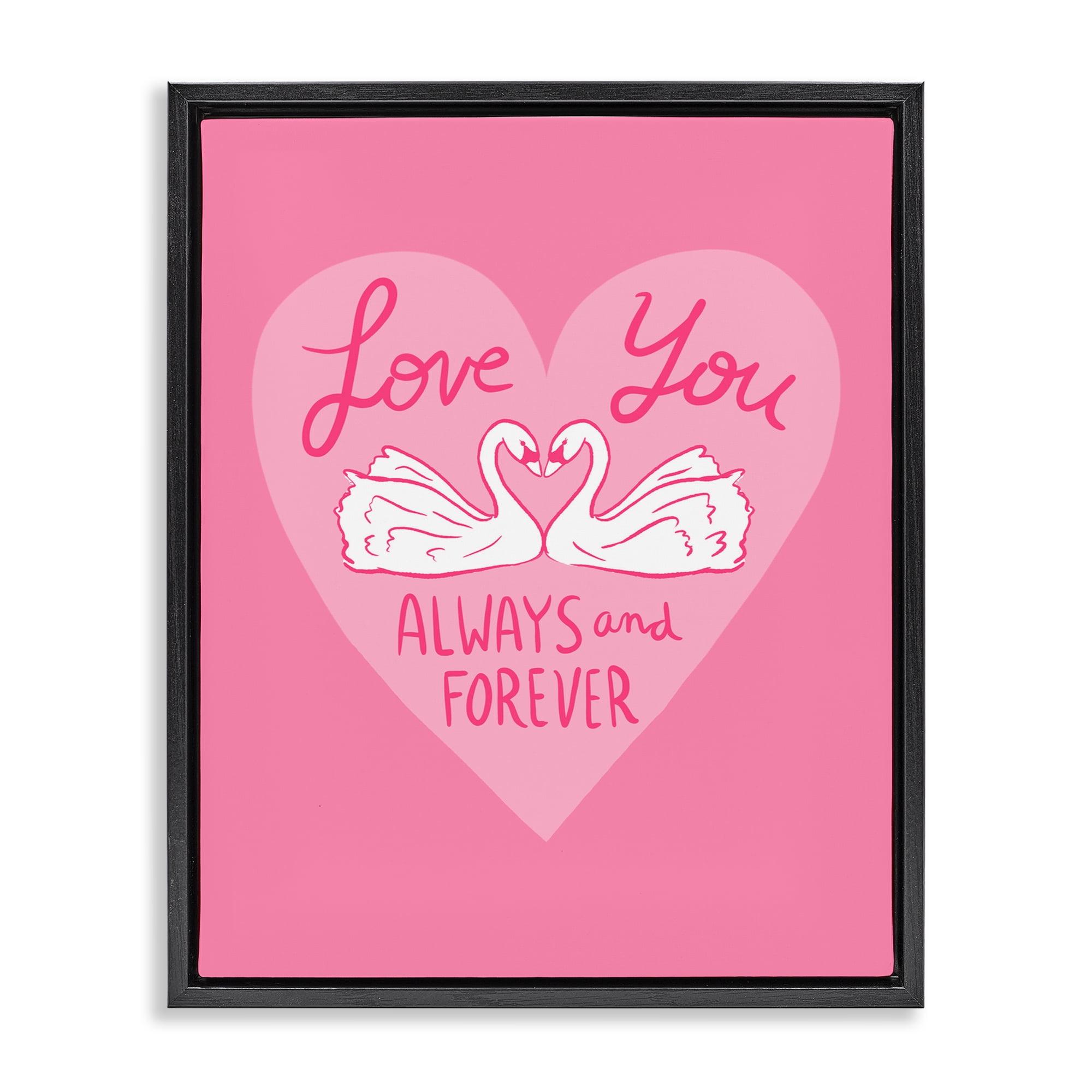 Always & Forever Swans Black Framed Floater Canvas Wall Art, design by Juliet Meeks