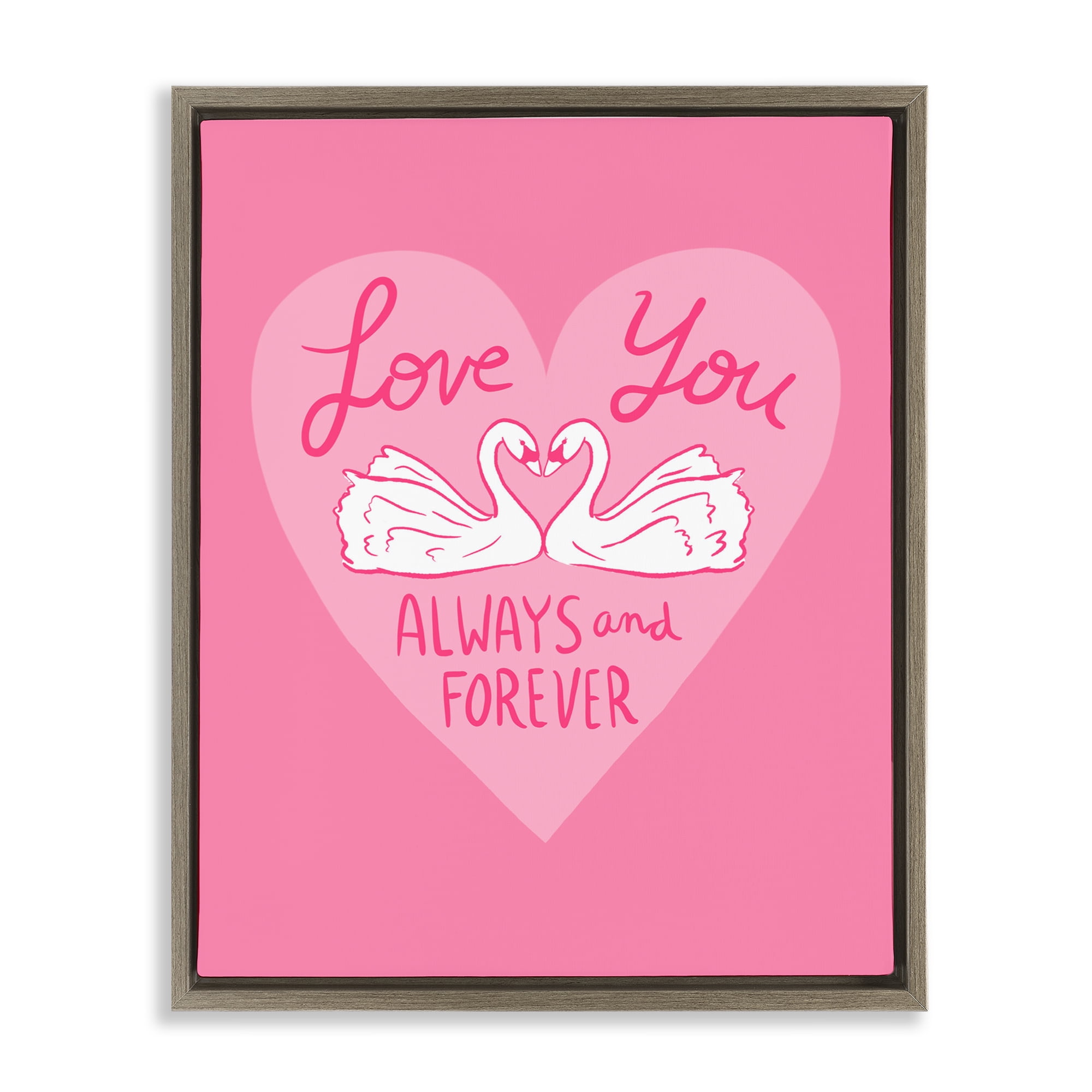 Always & Forever Swans Brown Framed Floater Canvas Wall Art, design by Juliet Meeks