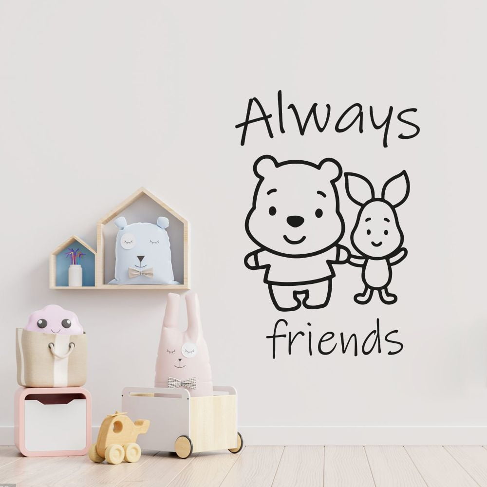 Always Friends Cute Baby Winnie The Pooh and Piglet Friends Cute Pooh  Drawing Vinyl Wall Sticker Decal Art Décor Home Room Kids Room Boys Girls  Room Pooh Lover Living Room Decoration Size(24x40, image size:1000x1000