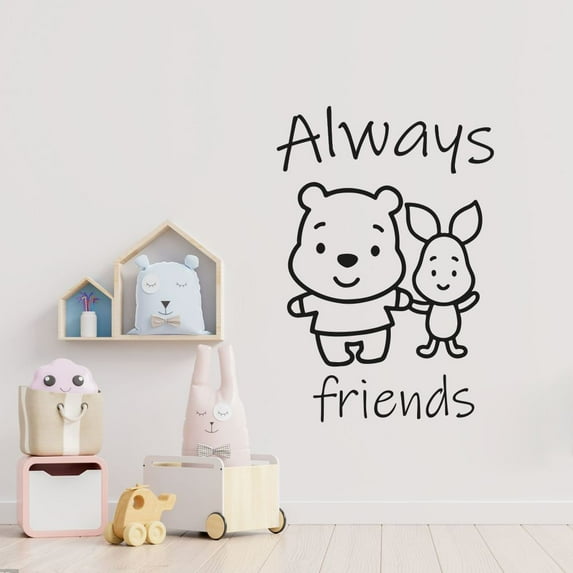 Always Friends Cute Baby Winnie The Pooh and Piglet Friends Cute Pooh Drawing Vinyl Wall Sticker Decal Art Décor Home Room Kids Room Boys Girls Room Pooh Lover Living Room Decoration Size(24x40 inch)