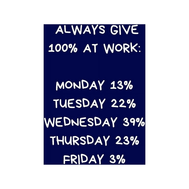 Always Give 100% At Work : Monday 13% Tuesday 22% Wednesday 39% Thursday  23% Friday 3%: Secret Santa Gifts For Coworkers Novelty Christmas Gifts for