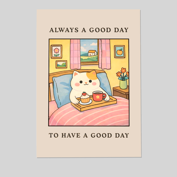 Always A Good Day To Have A Good Day - Cute Cat Morning Wall Art, Positive Quote Poster, Cozy Bedroom Decor, Happy Vibes Print Full Size 24''x36'' The Golden Shop