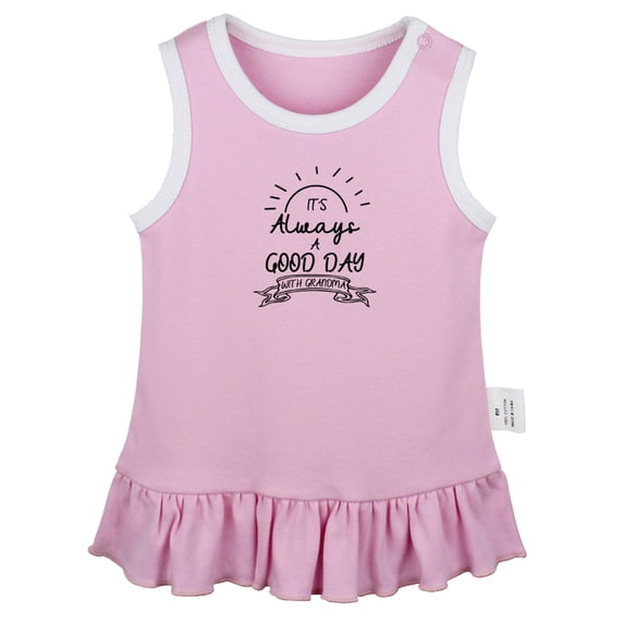 It's Always A Good Day With Grandma Funny Dresses For Baby, Newborn Babies Skirts, Infant Princess Dress, 0-24M Kids Graphic Clothes (Pink Sleeveless Dresses, 18-24 Months)