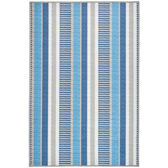 Dash & Albert Always Greener Machine Washable Rug, 2' 6" x 8', Blue/Grey
