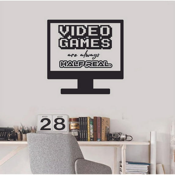 Always Half Real Quote Video Game Games Gamers Quotes Wall Sticker Art Decal for Girls Boys Room Bedroom Nursery Kindergarten Fun Home Decor Stickers Wall Art Vinyl Decoration Size (20x20 inch)