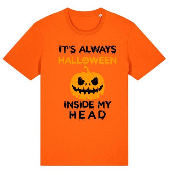“Always Halloween in My Head” Pumpkin Tee – A Spooky Gift for True Halloween Fans
