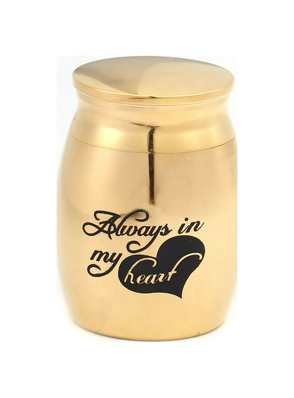 Always in my Heart Cremation Mini Urn, Small Memorial Urn Keepsake for Ashes, Memorial Urn for Pets, Mini Urn for Cremated Ashes, Memorial Keepsake Ashes Urn [Always in my Heart, Gold, No Engraving]