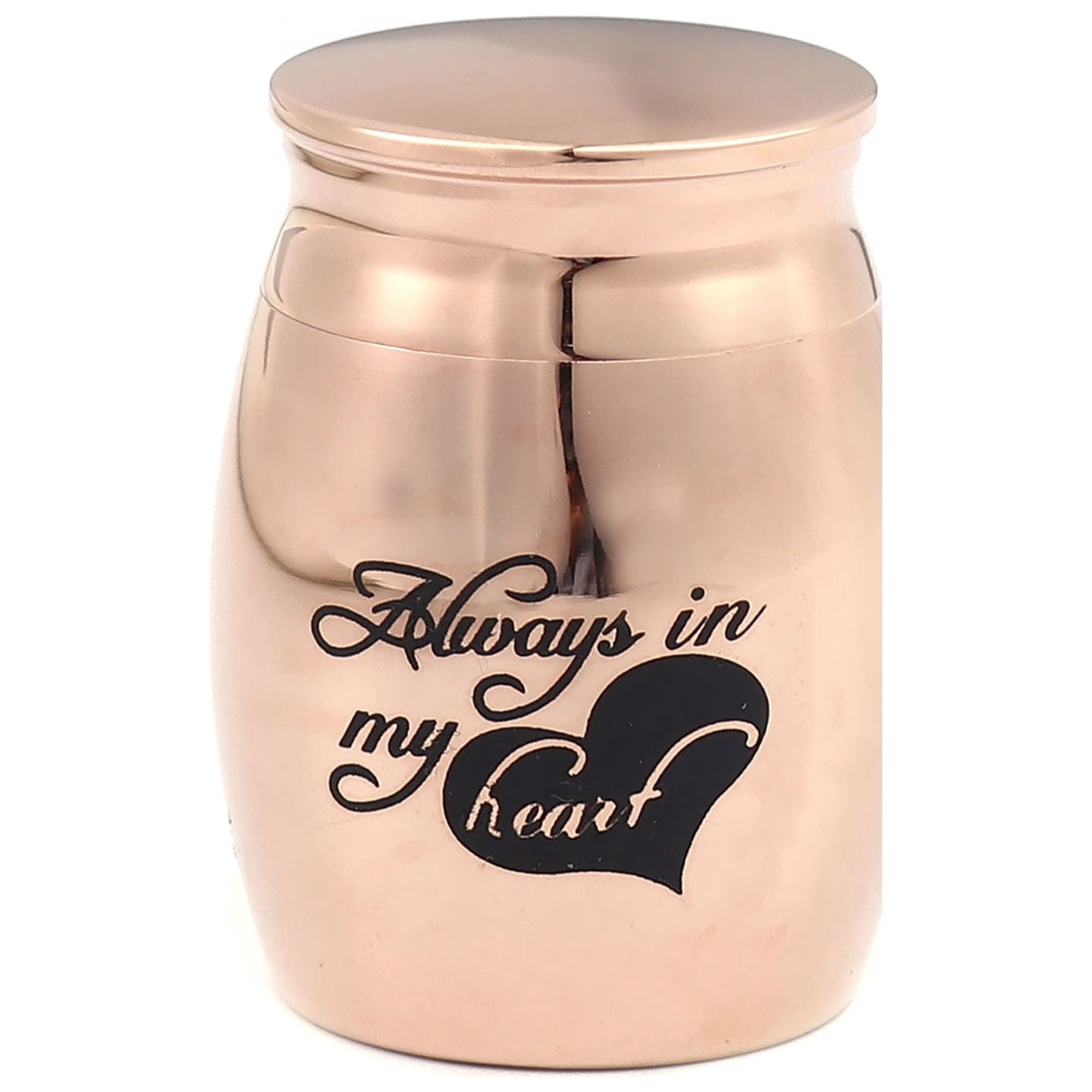 Always in my Heart Cremation Mini Urn, Small Memorial Urn Keepsake for Ashes, Memorial Urn for Pets, Mini Urn for Cremated Ashes, Memorial Ashes Urn [Always in my Heart, Rose Gold, No Engraving]