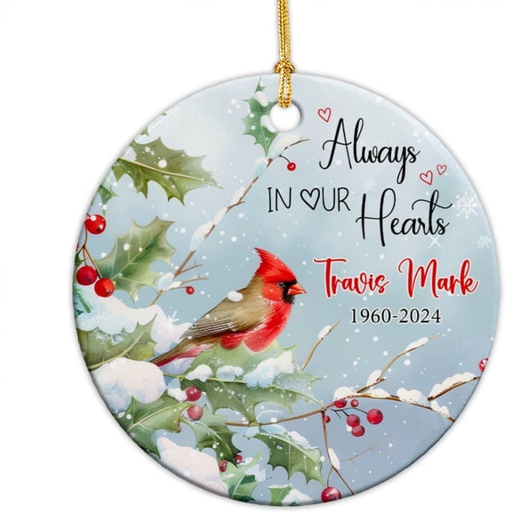 Always in Our Hearts Ornament Gift, Custom Name Memorial Christmas Tree 2025 Ornament, Sympathy Gift for Loss of Loved One Red Cardinal Xmas Ornament, Bereavement Memory Ceramic Ornaments HjCNHb