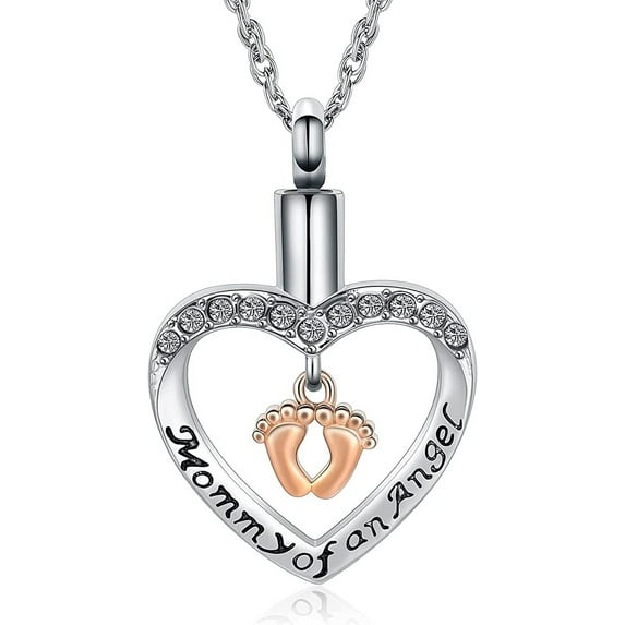 Always In My Heart - Footprint Ashes Keepsake Urn Pendant Necklace for Ashes Cremation Urns Memorial Jewelry for Son/Daughter