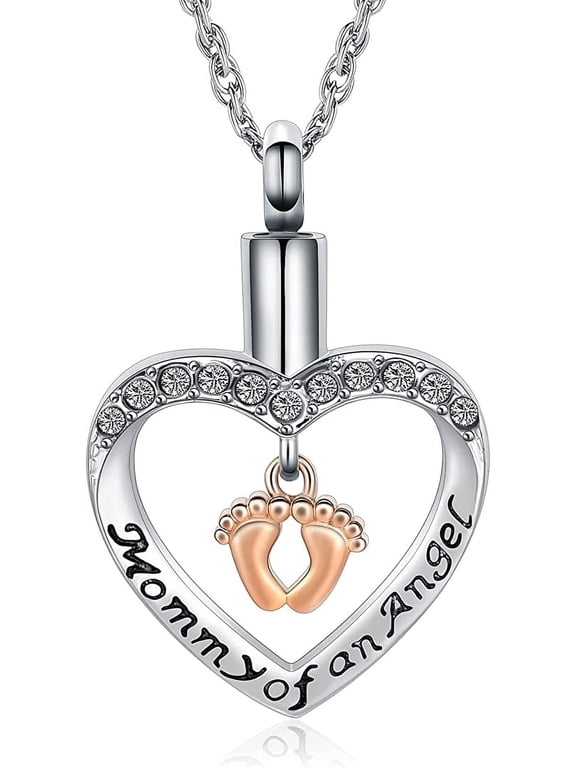 Always In My Heart - Footprint Ashes Keepsake Urn Pendant Necklace for Ashes Cremation Urns Memorial Jewelry for Son/Daughter