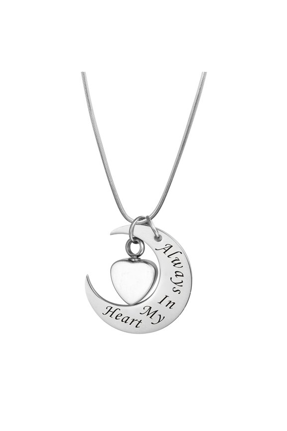 Always In My Heart Memorial Cremation Jewelry Urn Ashes Holder Necklace (Crescent Moon)