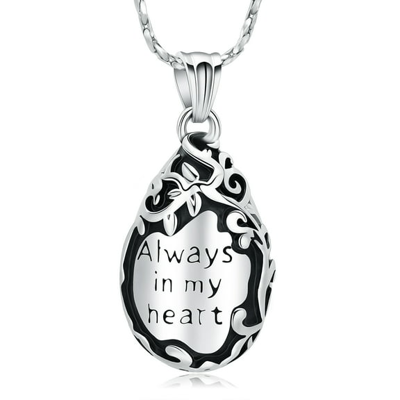 Always In My Heart - Teardrop Urn Necklace for Ashes with Flower Cremation Jewelry for Wome / Men Memorial Lockets Keepsake Cremation Ashes Gifts