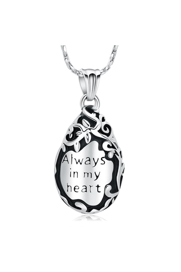 Always In My Heart - Teardrop Urn Necklace for Ashes with Flower Cremation Jewelry for Wome / Men Memorial Lockets Keepsake Cremation Ashes Gifts