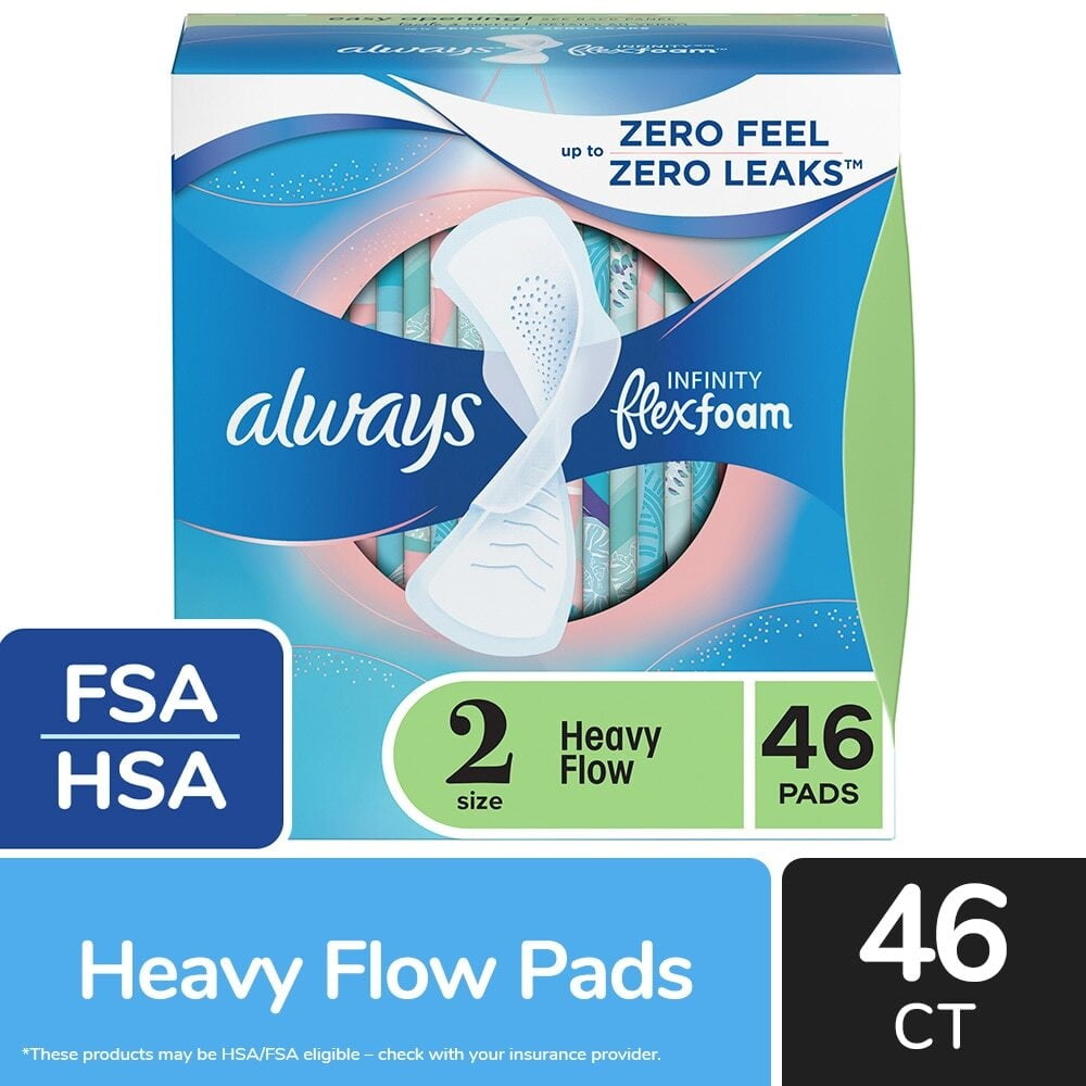 Always InFinity FlexFoam Pads With Wings Heavy Flow Absorbency Size 2 ...