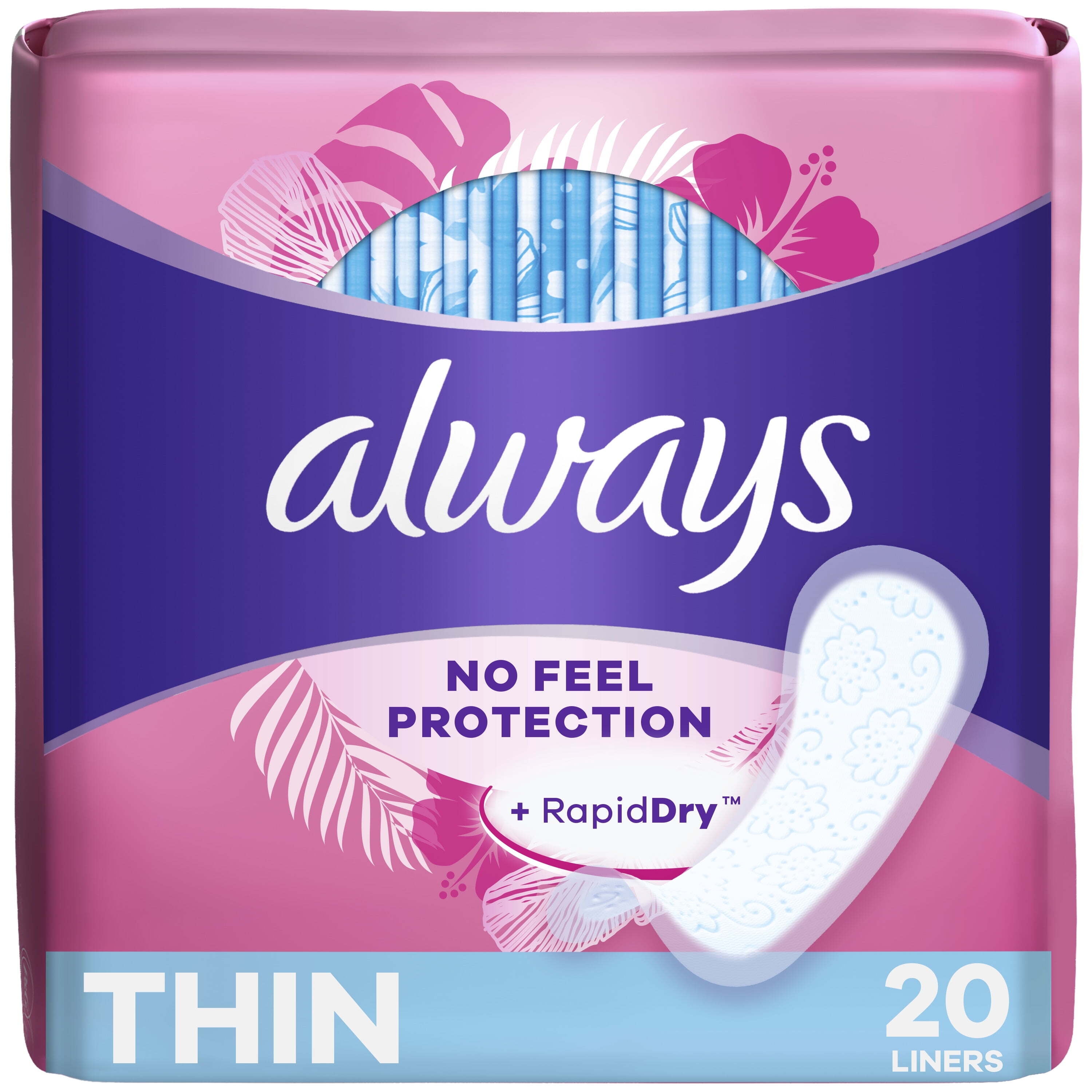 Always Thin No Feel Protection Daily Liners Regular Absorbency Unscented, 20 Count