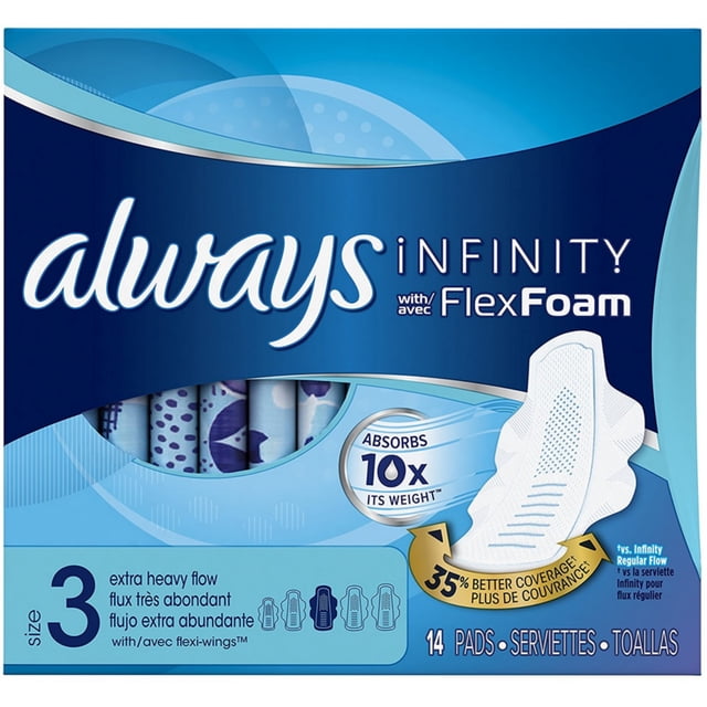 Always Infinity Extra Heavy Pads with Flexi-Wings, Size 3, Unscented 14 ...