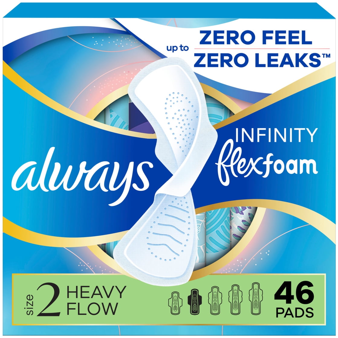 Always Infinity Feminine Pads, Size 2, Heavy, Wings, Unscented, 46 count
