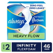 Always Infinity Feminine Pads, Size 2, Heavy, Wings, Unscented, 46 count