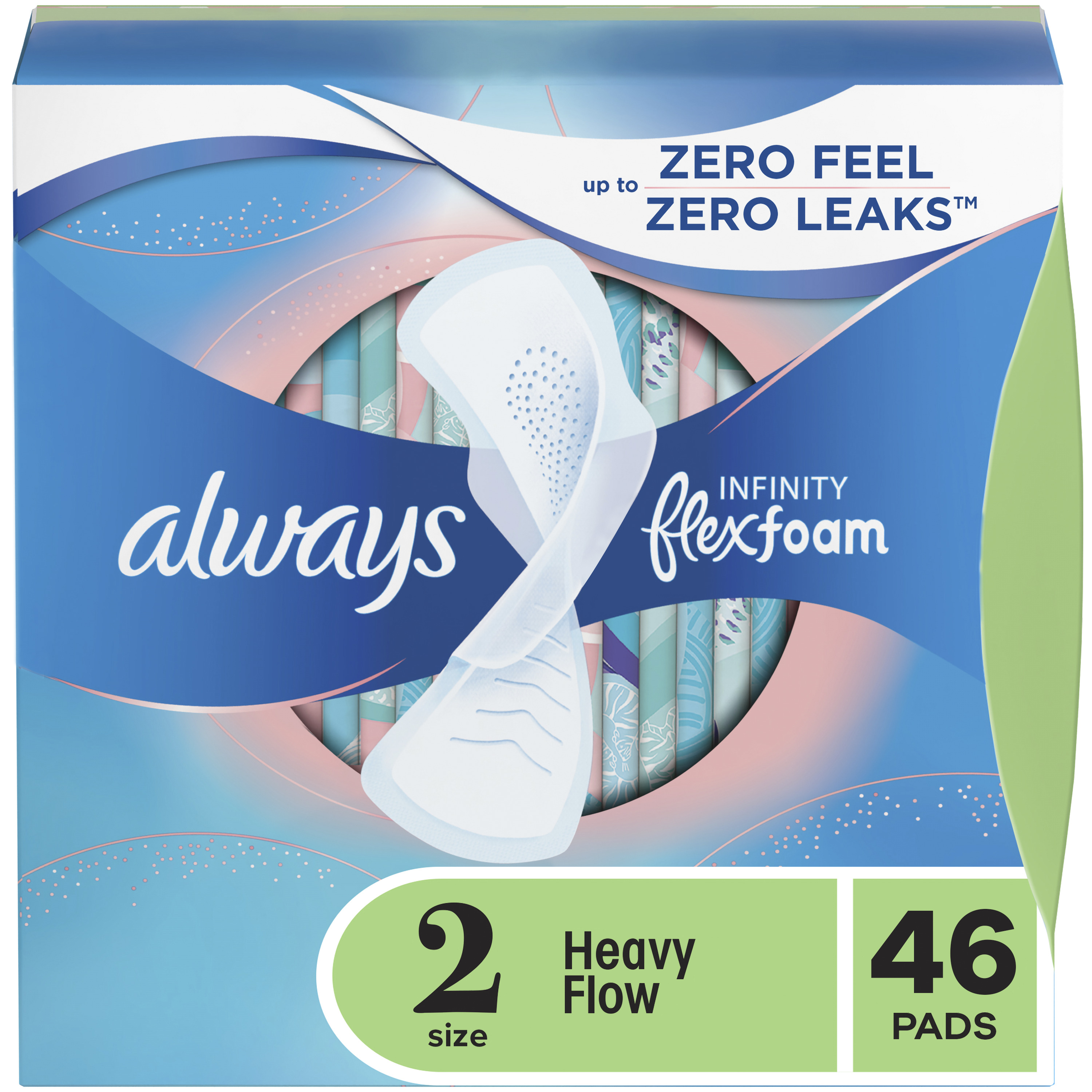 Always Infinity Feminine Pads for Women with Wings, Size 2 Heavy, Unscented, 46 Count - image 1 of 8