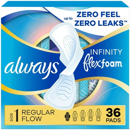 Always Infinity Pads, Size 1, Regular, with Wings, 36 Count