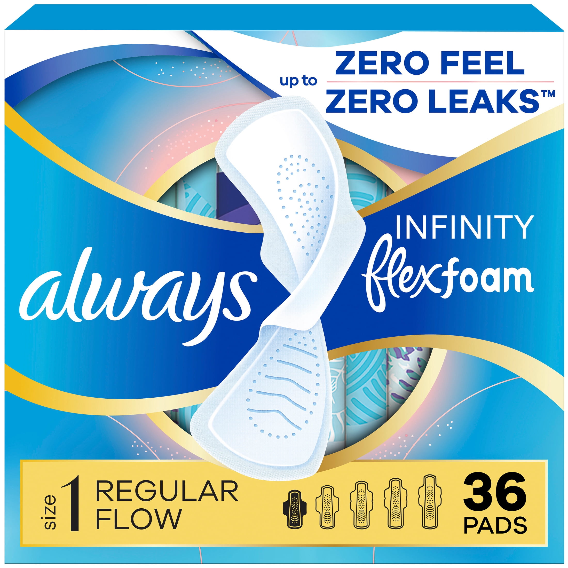 Always Infinity Pads, Size 1, Regular, with Wings, 36 Count