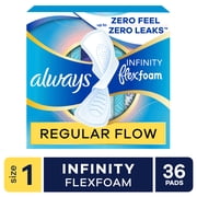 Always Infinity Pads, Size 1, Regular, with Wings, 36 Count