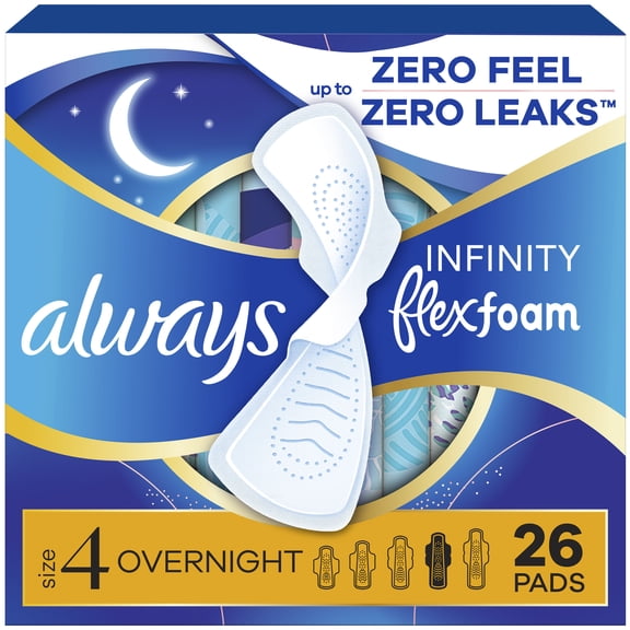 Always Infinity FlexFoam Pads, Size 4, Overnight, Wings, Unscented, 26 Count