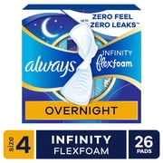Always Infinity FlexFoam Pads, Size 4, Overnight, Wings, Unscented, 26 Count