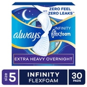 Always Infinity Feminine Pads, Size 5, Extra Heavy Overnight, Wings, Unscented, 30 Count