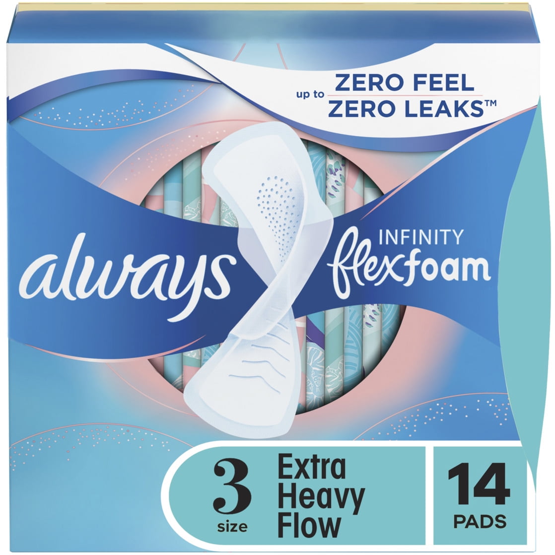 Always Infinity Feminine Pads, Size 3, Extra Heavy, Wings, Unscented, 14 Count