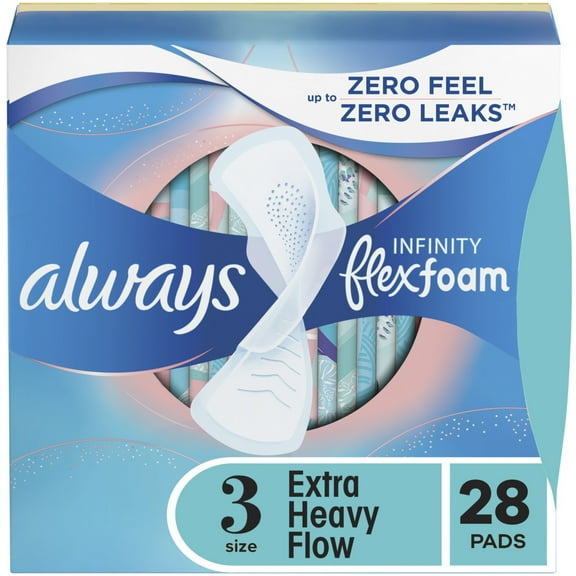 Always Infinity Feminine Pads, Size 3, Extra Heavy, Wings, Unscented, 28 Count