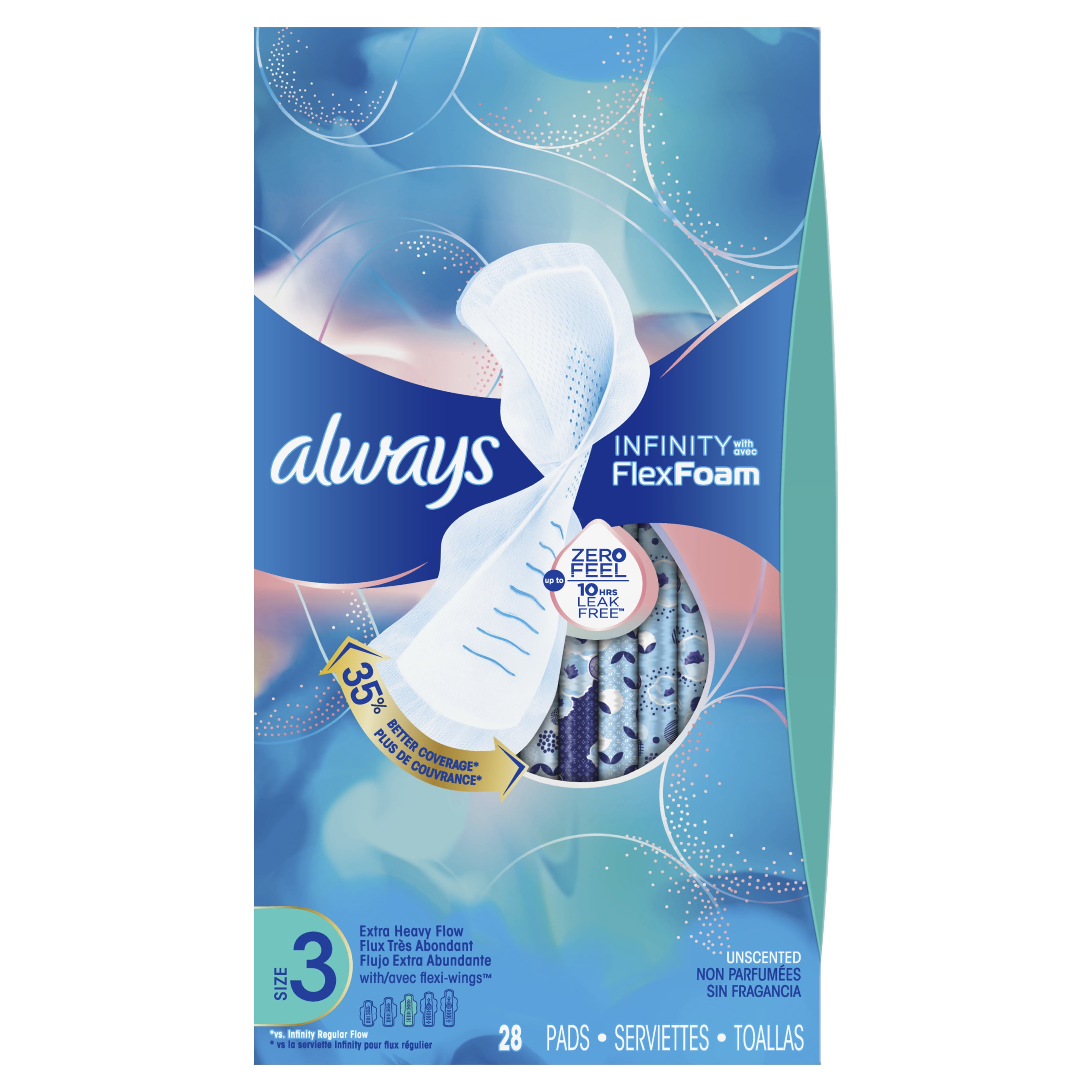  Always Infinity Feminine Pads For Women, Size 5 Extra Heavy  Overnight Absorbency, Multipack, With Flexfoam, With Wings, Unscented, 22  Count x 6 Packs (132 Count total) : Health & Household